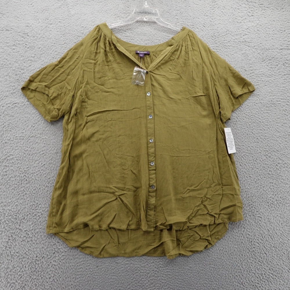 Roamans Womens Olive Green Textured Button Front Shirt Top Plus Size 24W NEW